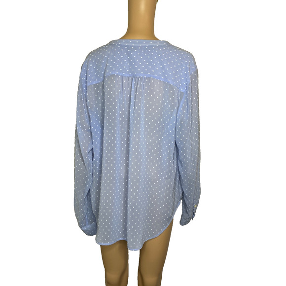 Women's XL J.Crew Blue Swiss Dot Polyester Semi-Sheer Popover Blouse - Picture 3 of 5